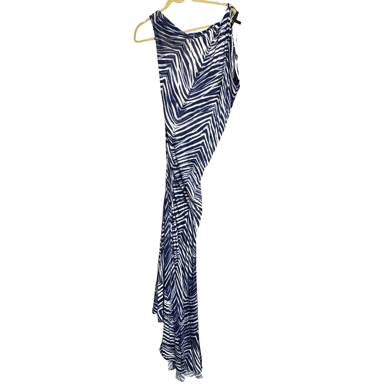 Bcbg Maxazria Dress Womens Size Xxs Blue White Sawyo Long Sleeveless Zebra Nwt